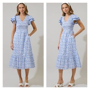 Maisie Floral Smocked Waist Midi Dress by Sugarlips